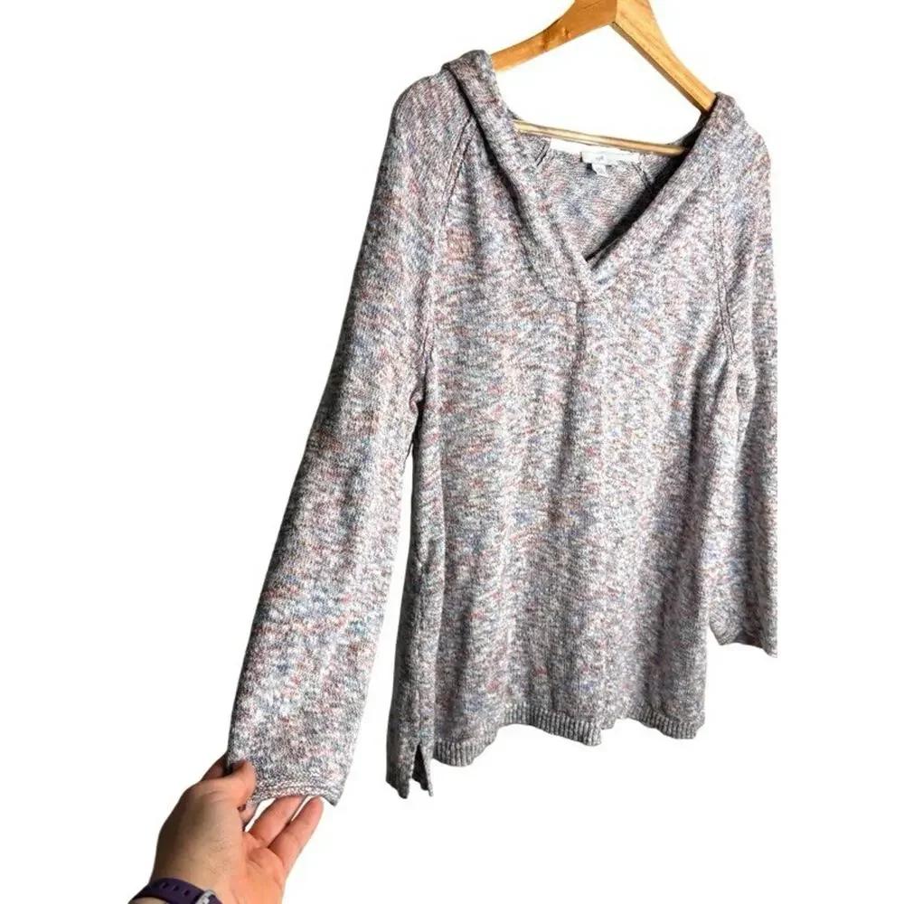 J Jill Hooded Sweater Marled Multicolored Size XLP Tunic Length Cotton Acrylic